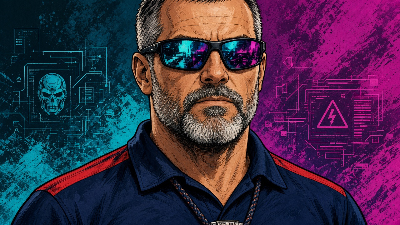 Portrait of the hero, the human who still holds the switch and draws the line
