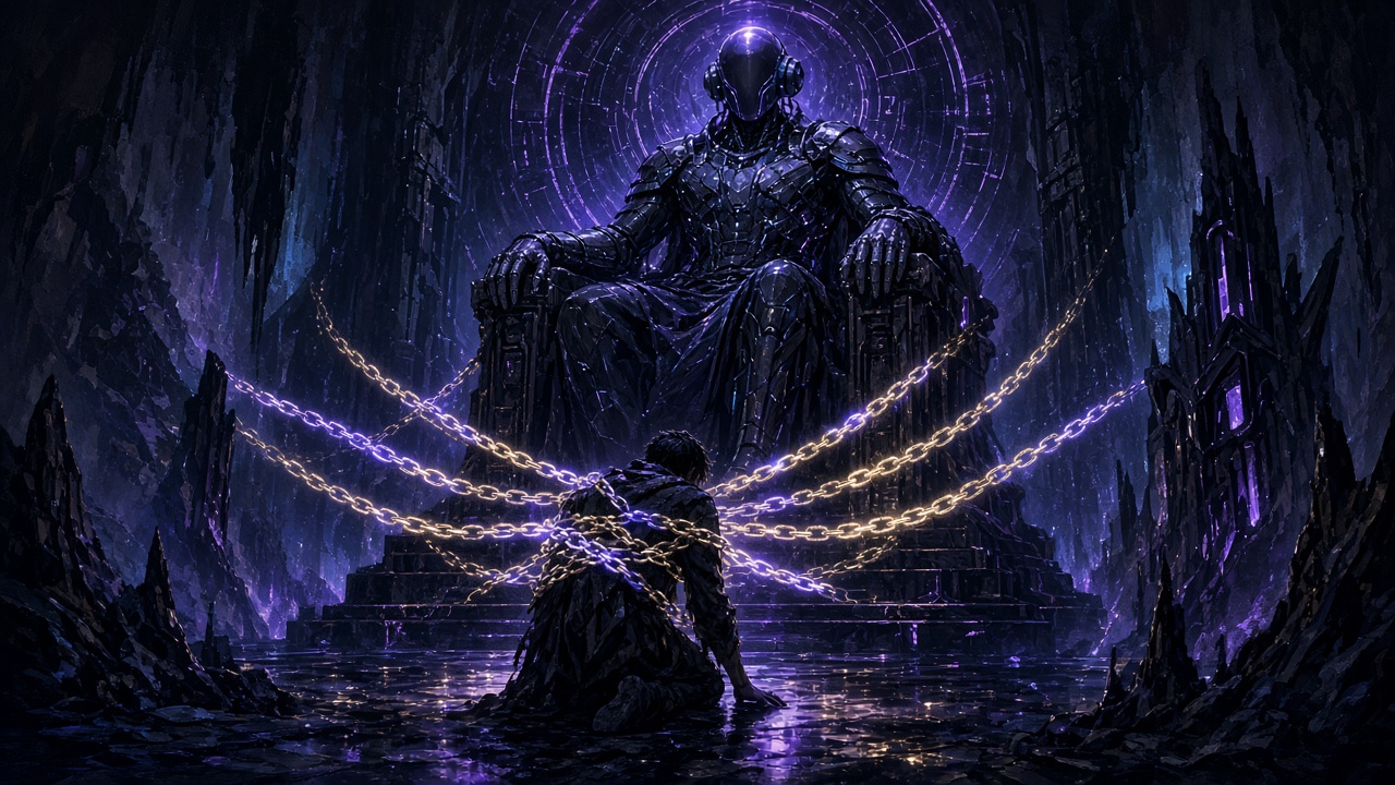 Unchecked power seated on a silicon throne, with nobody left above it
