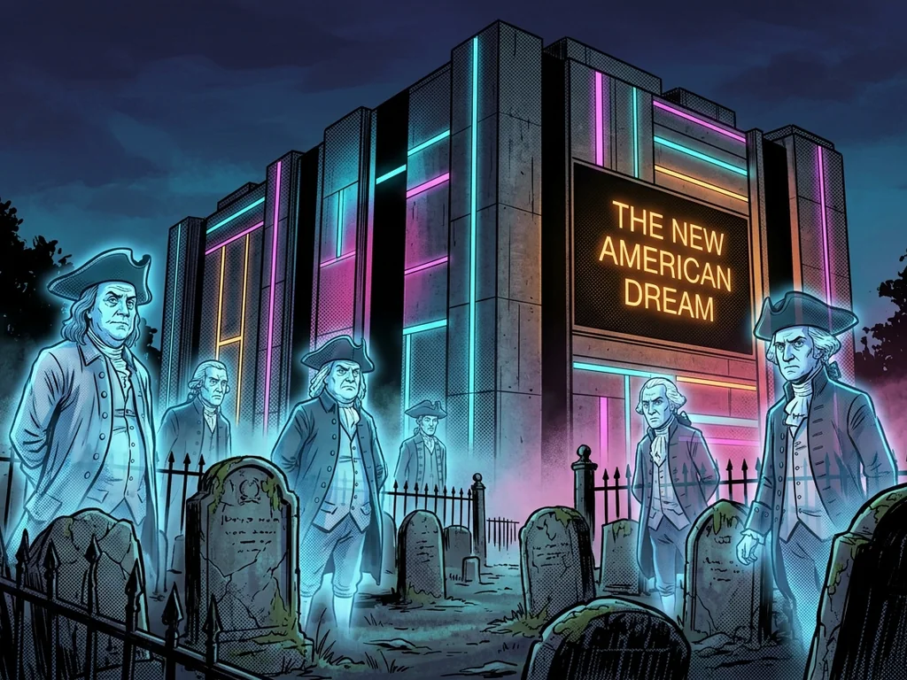 Colonial graveyard, cracked headstones, founders' ghosts glaring at a server farm